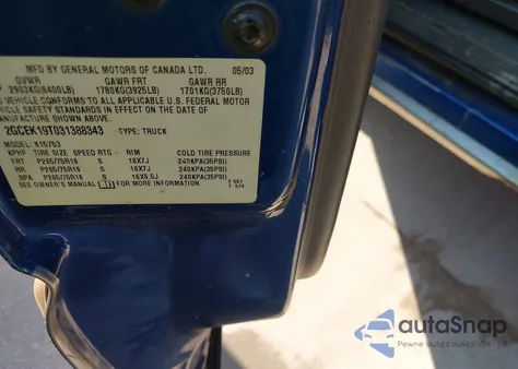 2003 Chevrolet Silverado 1500 Ls из США, поврежденный, VIN 2GCEK19T031388343